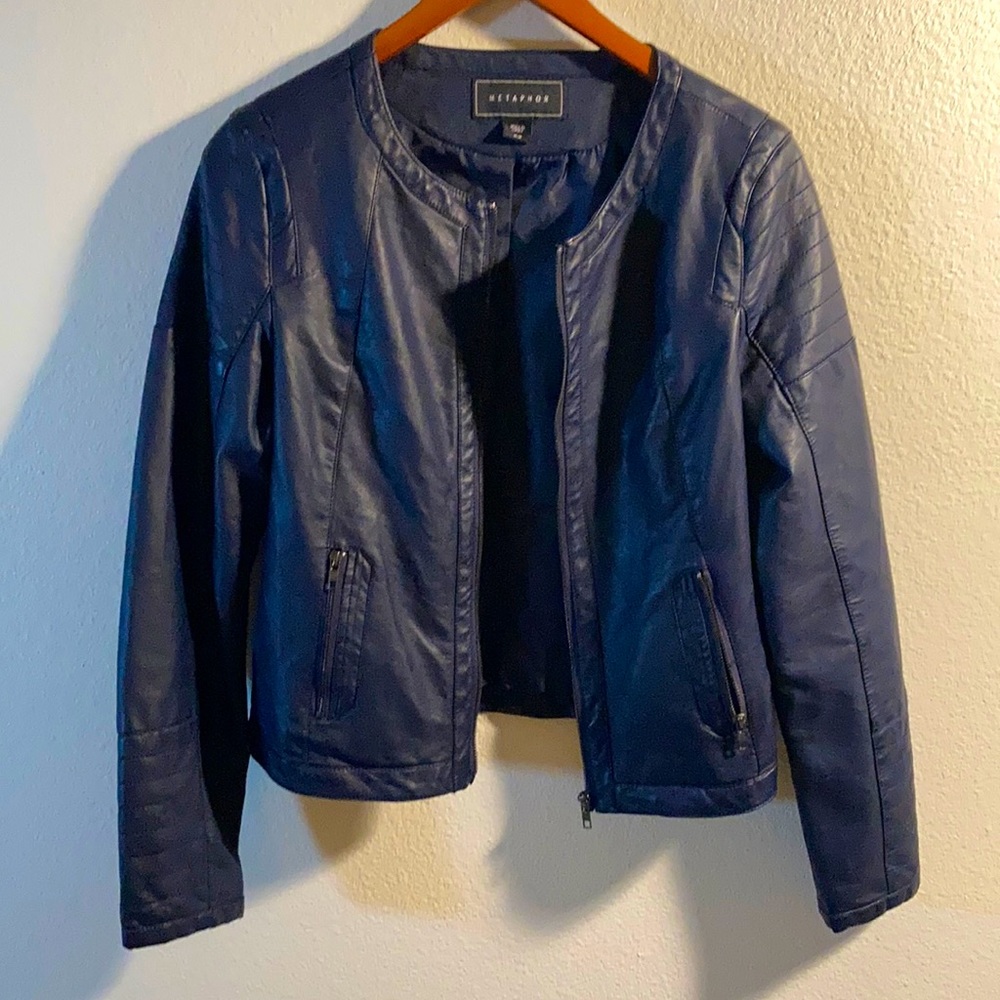 EUC Metaphor Navy faux leather moto jacket